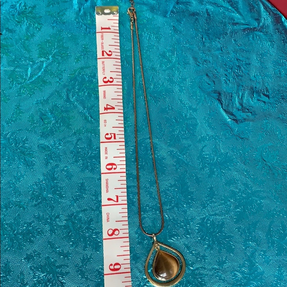 Necklace brown chain double teardrop cream stone - Picture 9 of 12